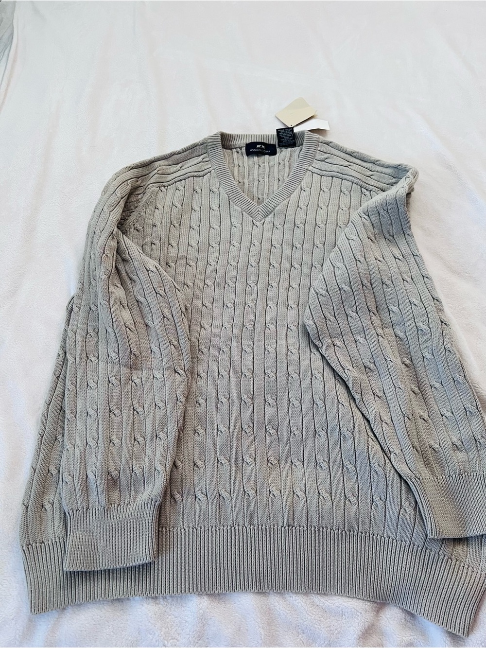 Woods & Gray Cable Knit V Neck Sweater XL Beige 100% Cotton Classic Old Money - Picture 7 of 14